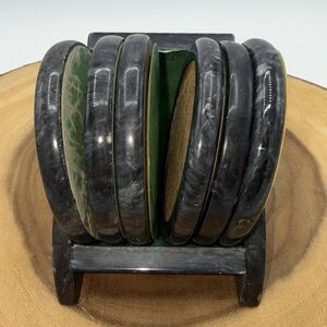 Vintage Black Marble Stone/Cork Coaster Set with Holder & Felt Bottoms Set of 6